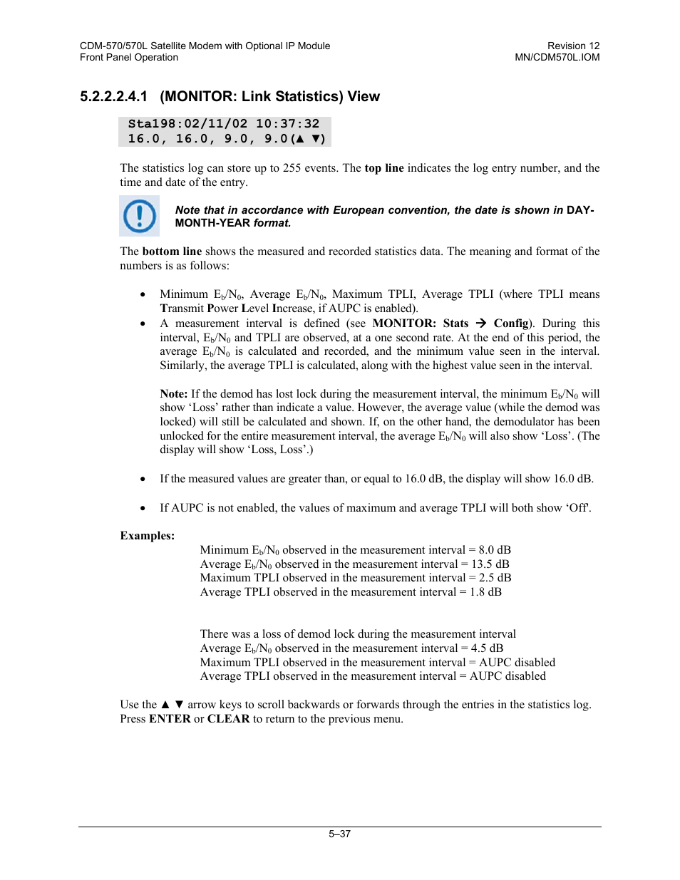 1 (monitor: link statistics) view | Comtech EF Data CDM-570 User Manual | Page 123 / 512