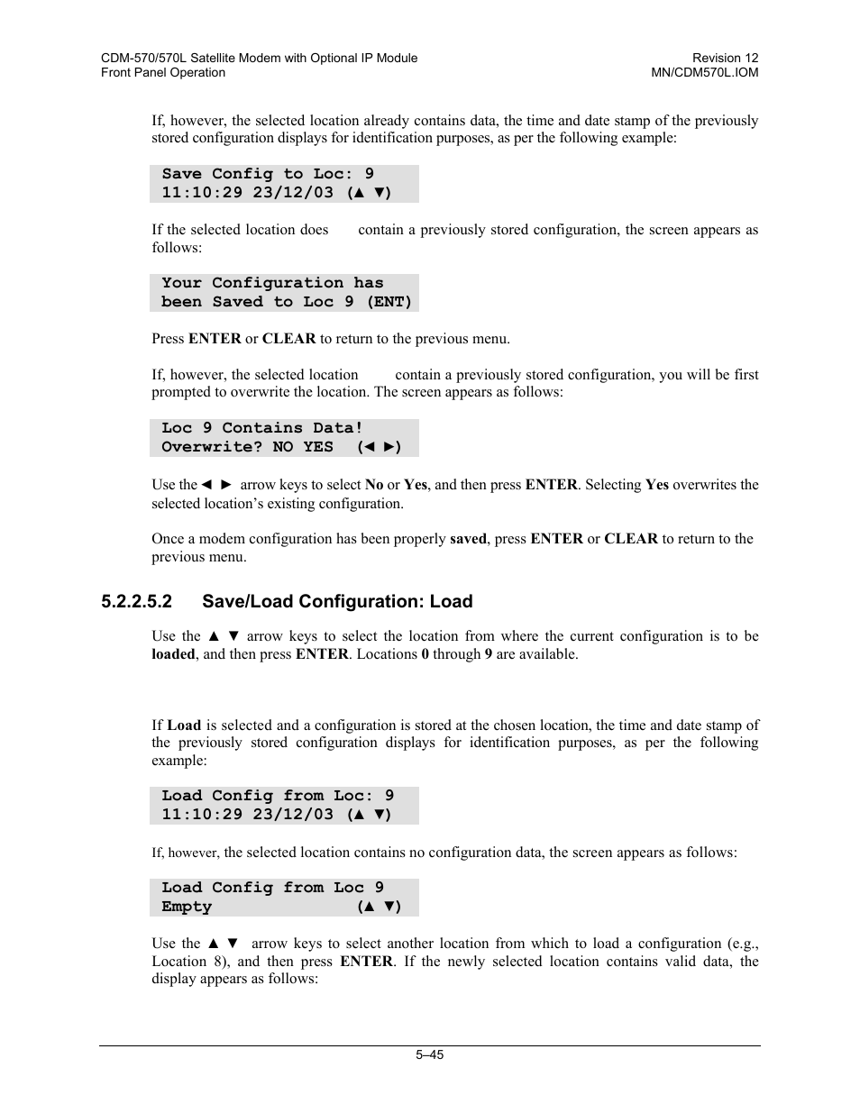 2 save/load configuration: load | Comtech EF Data CDM-570 User Manual | Page 131 / 512