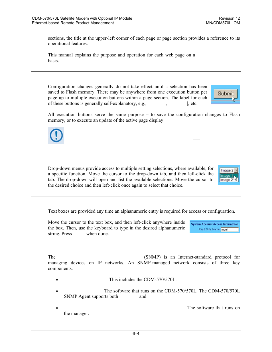 4 execution buttons, 5 feature selection, 6 text or data entry | 4 snmp interface | Comtech EF Data CDM-570 User Manual | Page 142 / 512