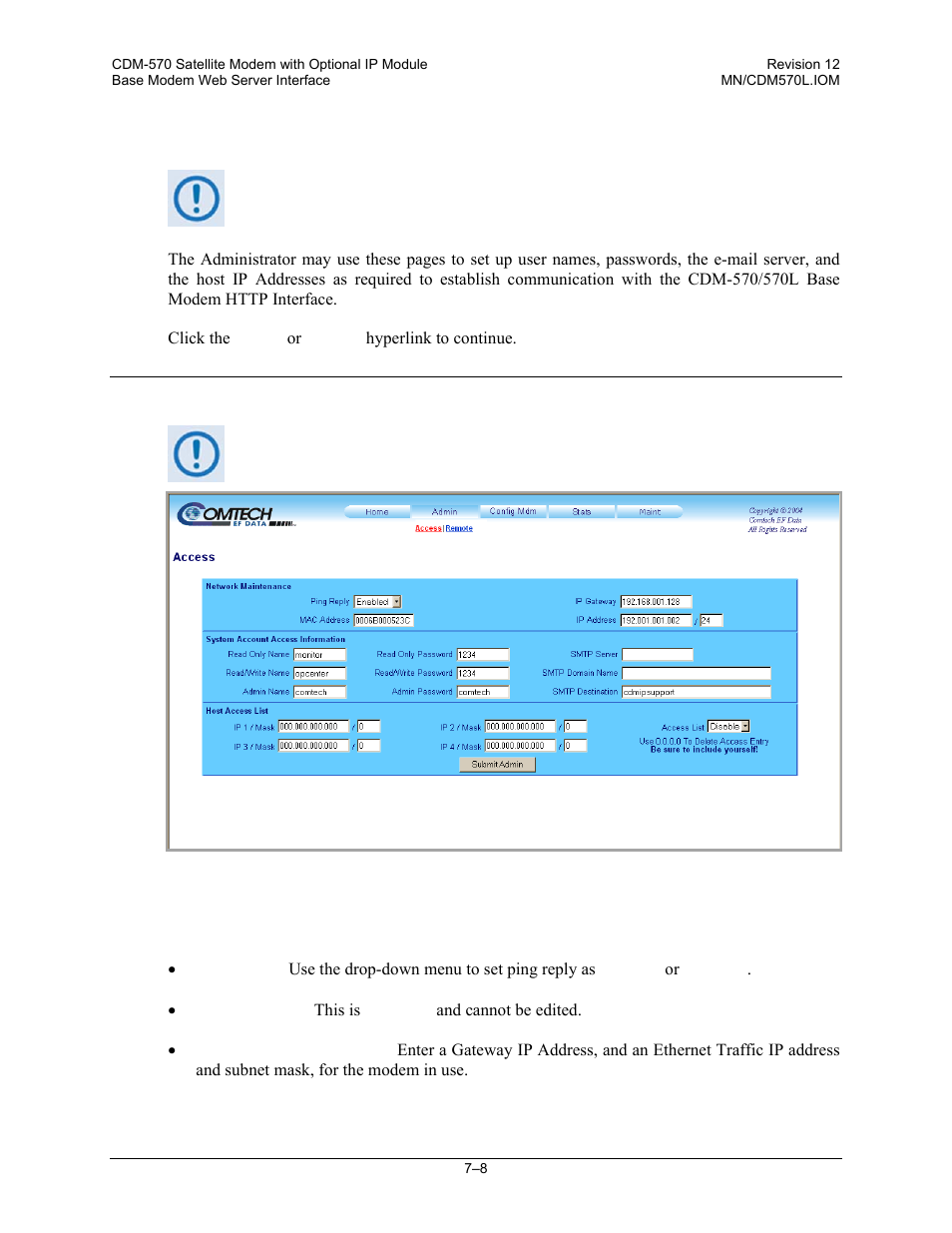 1 admin | access, 2 admin pages | Comtech EF Data CDM-570 User Manual | Page 156 / 512