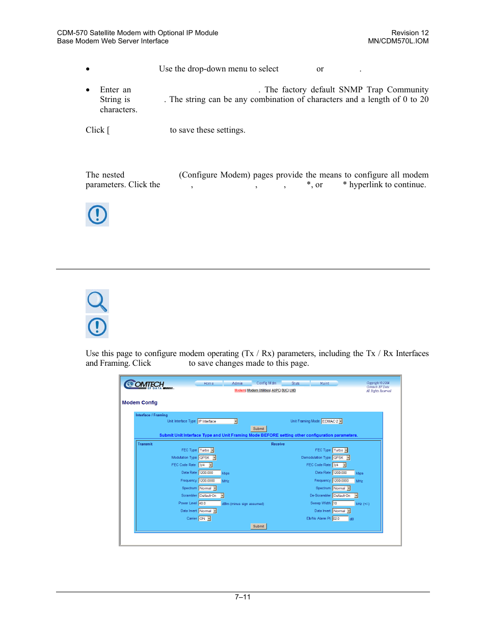 Config mdm | modem, 3 config mdm (configure modem) pages, 1 config mdm | modem | Comtech EF Data CDM-570 User Manual | Page 159 / 512