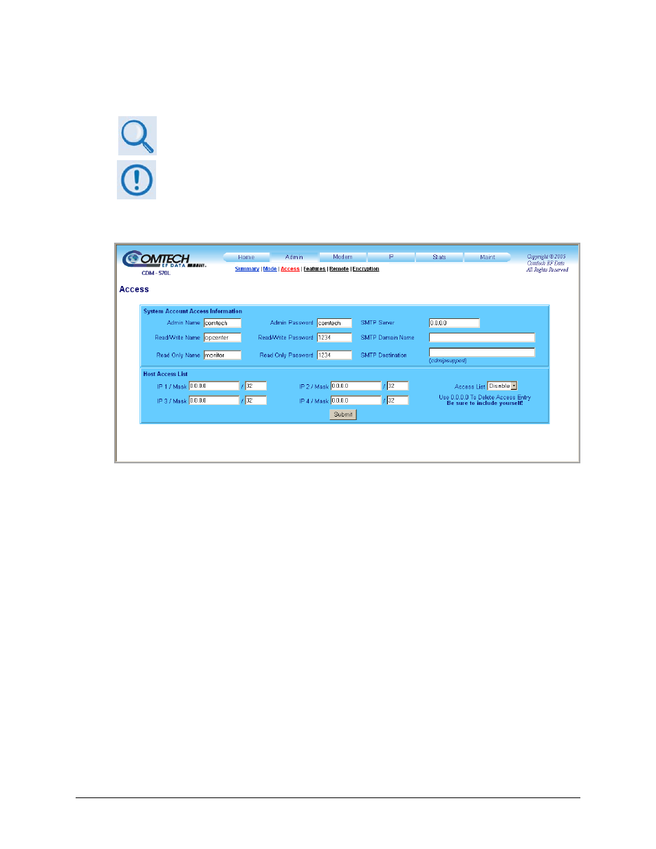 3 admin | access | Comtech EF Data CDM-570 User Manual | Page 234 / 512