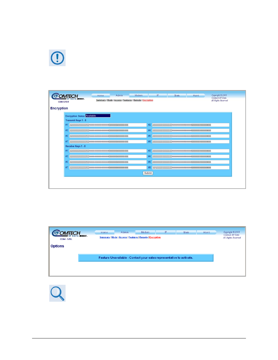 6 admin | encryption | Comtech EF Data CDM-570 User Manual | Page 238 / 512