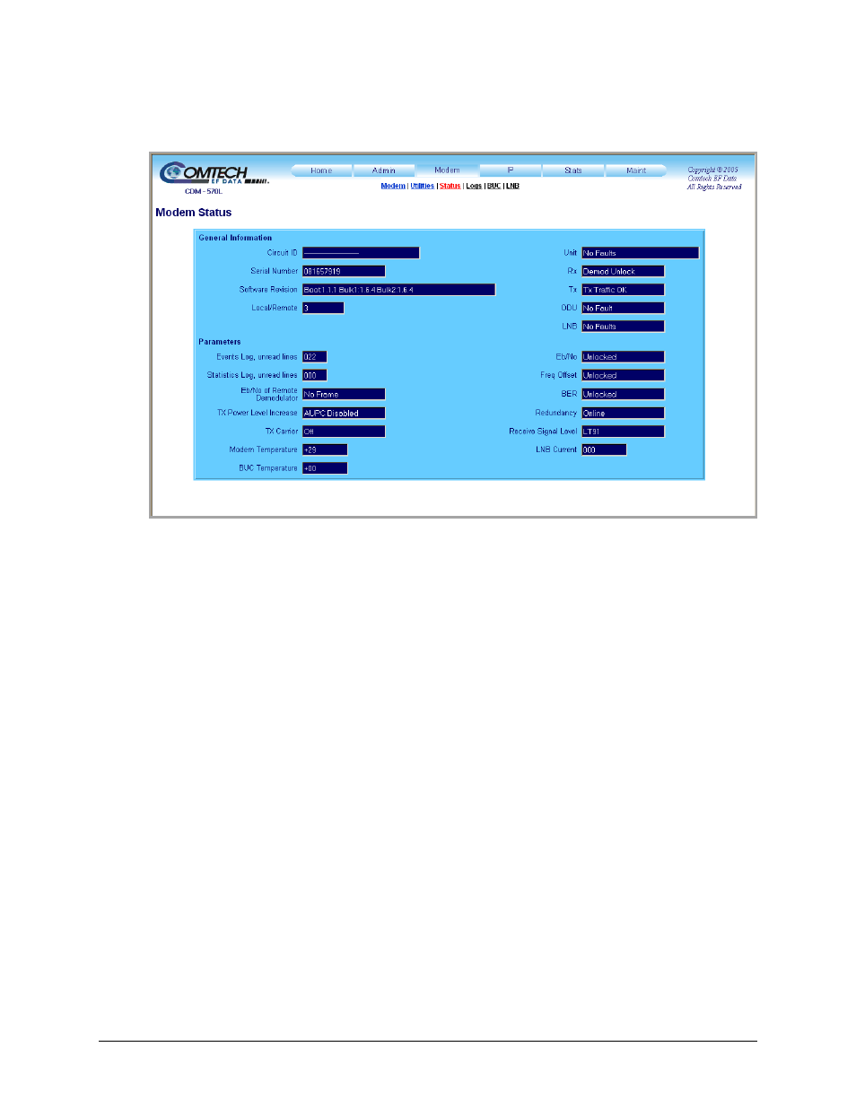 3 modem | status | Comtech EF Data CDM-570 User Manual | Page 241 / 512