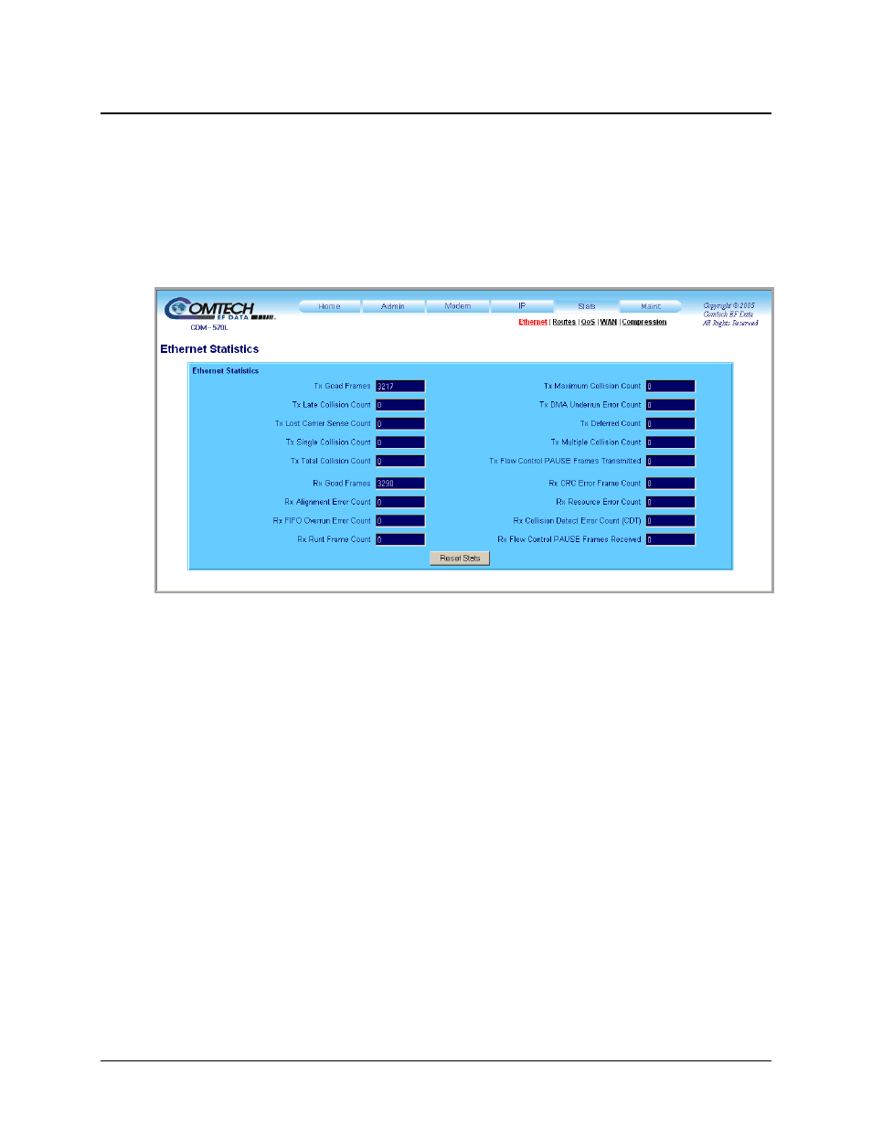 1 stats | ethernet, 5 stats (statistics) pages | Comtech EF Data CDM-570 User Manual | Page 262 / 512