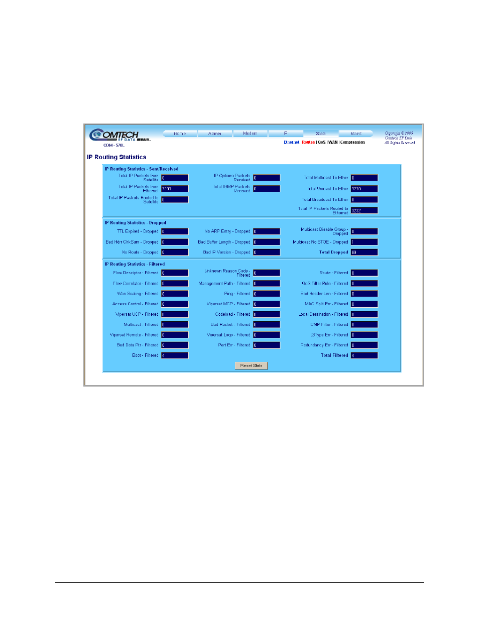 2 stats | routes | Comtech EF Data CDM-570 User Manual | Page 263 / 512