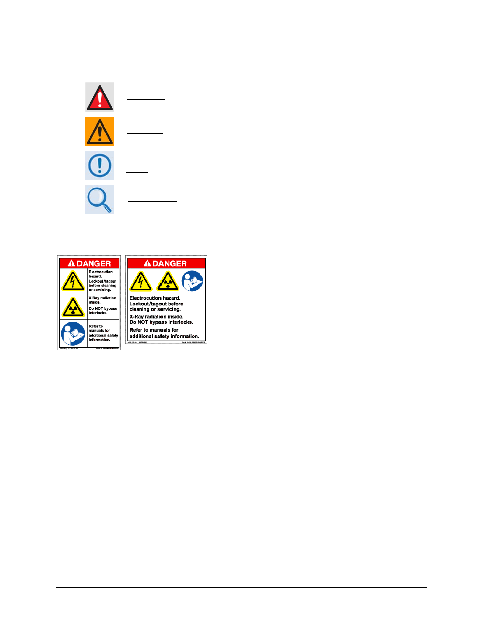 Warnings, cautions, and notes, Examples of multi-hazard notices, Metric conversion | Recommended standard designations | Comtech EF Data CDM-570 User Manual | Page 32 / 512