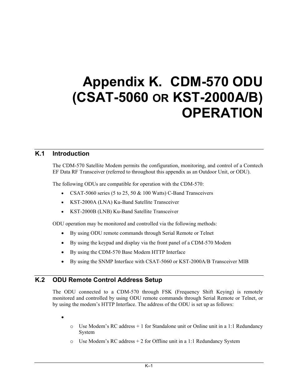 K.1 introduction, Kst-2000a/b) operation | Comtech EF Data CDM-570 User Manual | Page 463 / 512