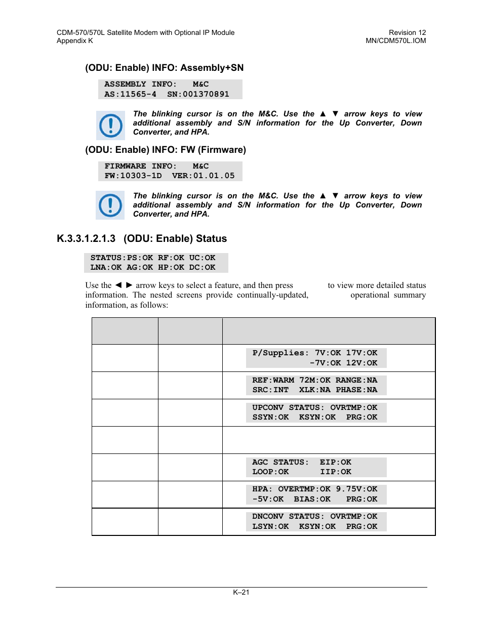 K.3.3.1.2.1.3 (odu: enable) status | Comtech EF Data CDM-570 User Manual | Page 483 / 512