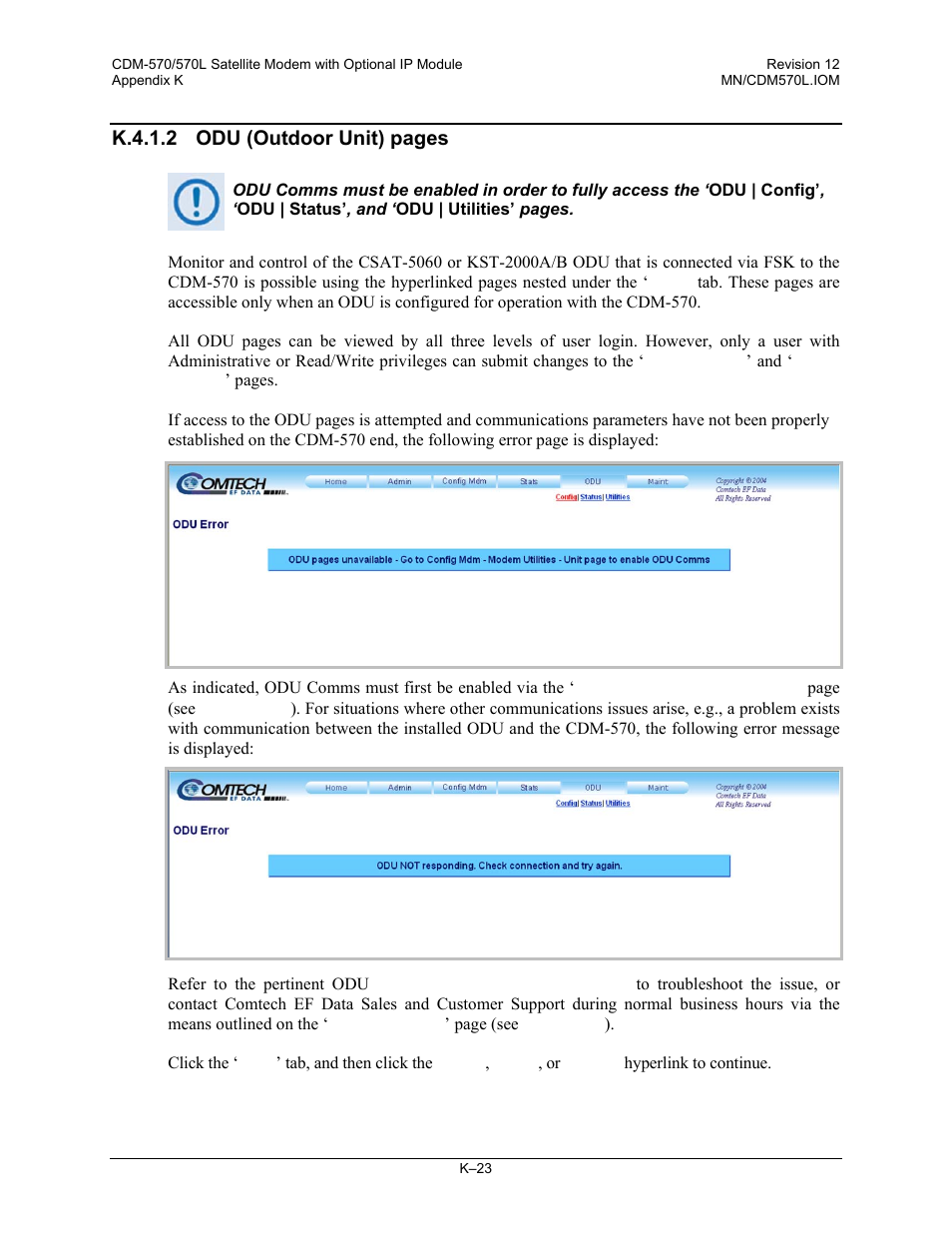 K.4.1.2 odu (outdoor unit) pages | Comtech EF Data CDM-570 User Manual | Page 485 / 512