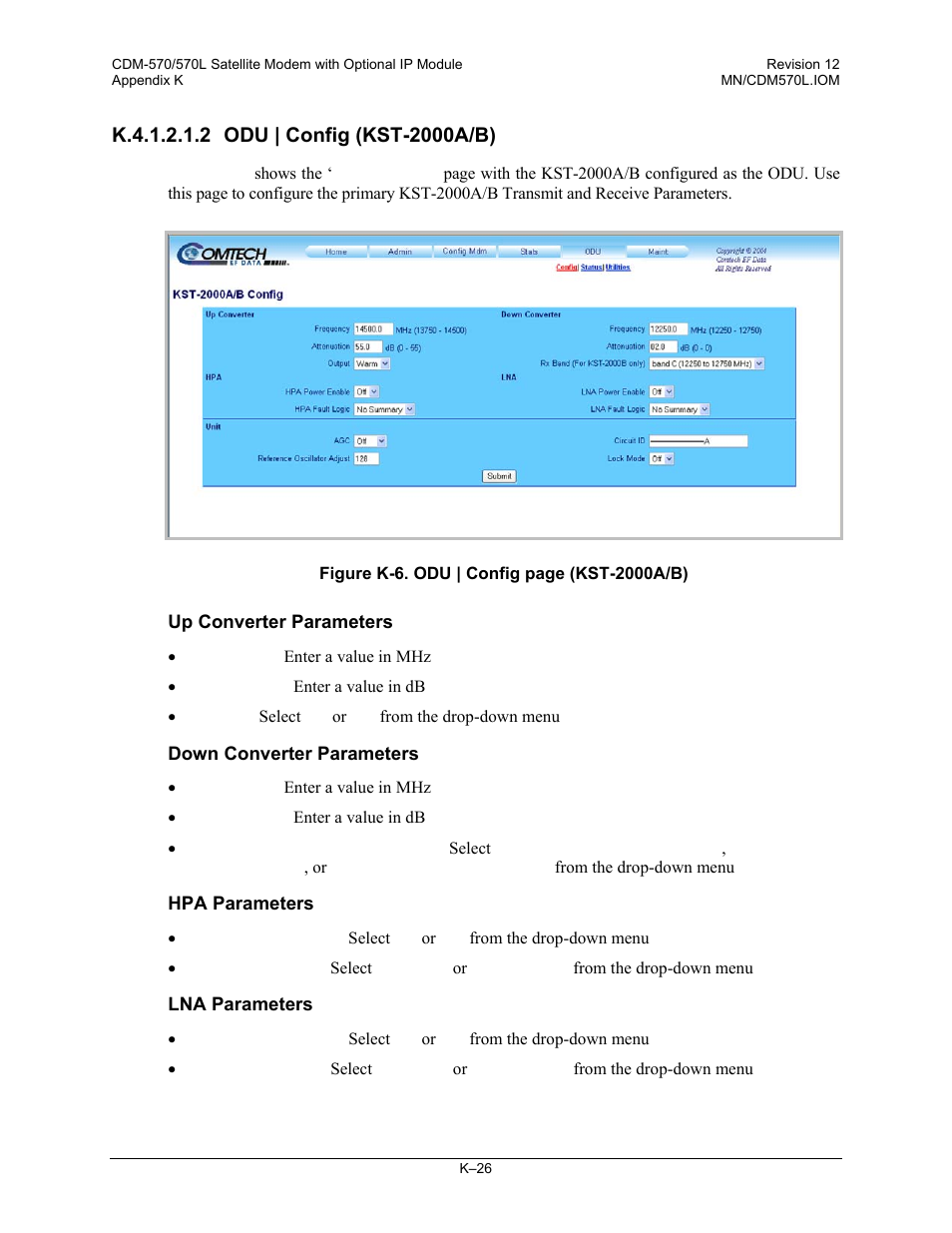 K.4.1.2.1.2 odu | config (kst-2000a/b) | Comtech EF Data CDM-570 User Manual | Page 488 / 512