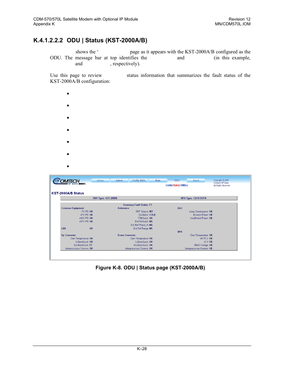 K.4.1.2.2.2 odu | status (kst-2000a/b) | Comtech EF Data CDM-570 User Manual | Page 490 / 512