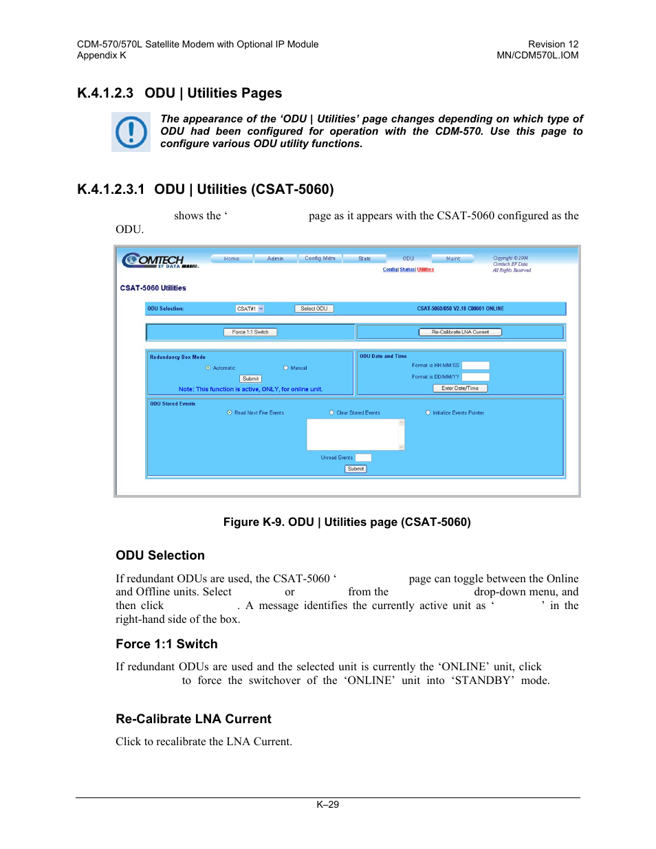 K.4.1.2.3.1 odu | utilities (csat-5060), K.4.1.2.3 odu | utilities pages | Comtech EF Data CDM-570 User Manual | Page 491 / 512