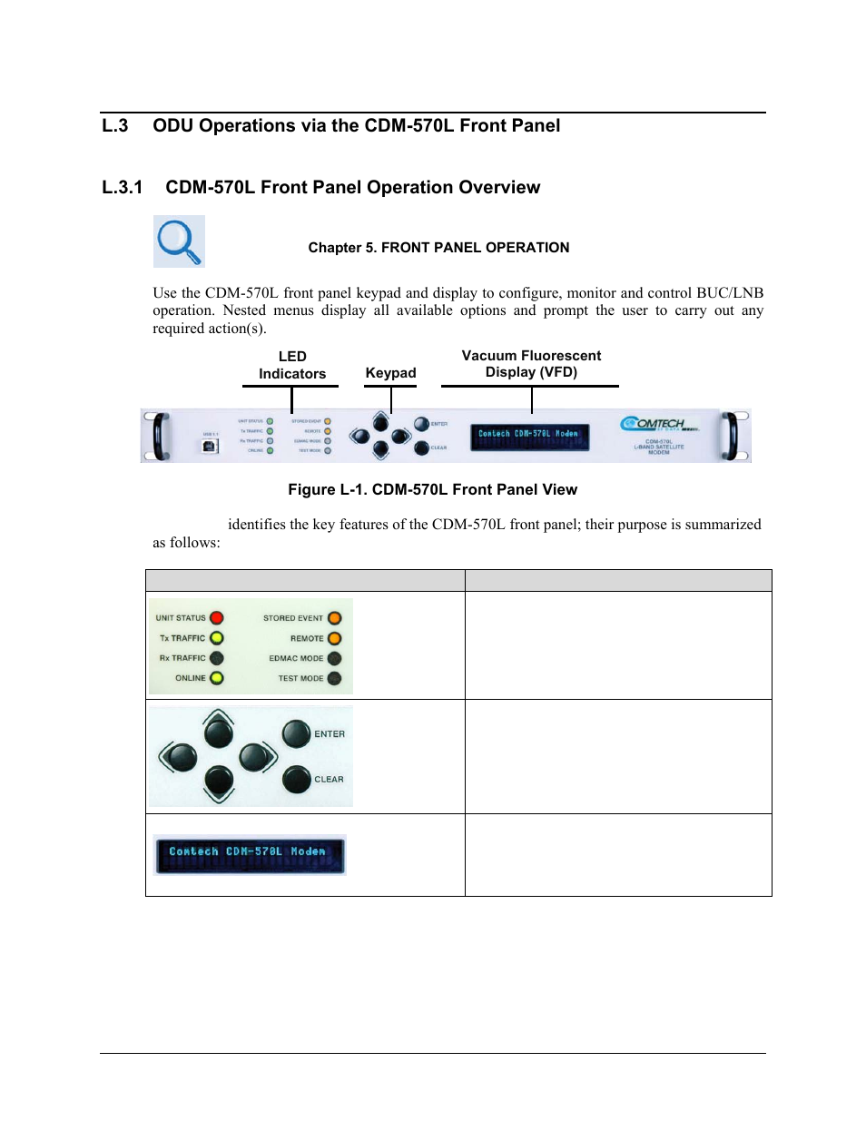 L.3.1 cdm-570l front panel operation overview | Comtech EF Data CDM-570 User Manual | Page 494 / 512