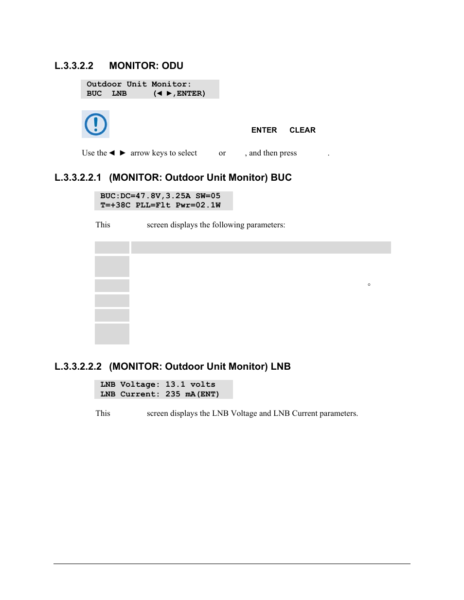 L.3.3.2.2 monitor: odu, L.3.3.2.2.1 (monitor: outdoor unit monitor) buc, L.3.3.2.2.2 (monitor: outdoor unit monitor) lnb | Comtech EF Data CDM-570 User Manual | Page 503 / 512