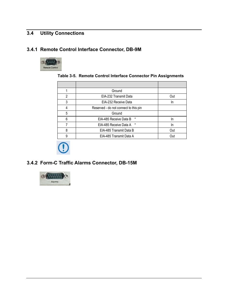 4 utility connections, 1 remote control interface connector, db-9m, 2 form-c traffic alarms connector, db-15m | Comtech EF Data CDM-570 User Manual | Page 72 / 512