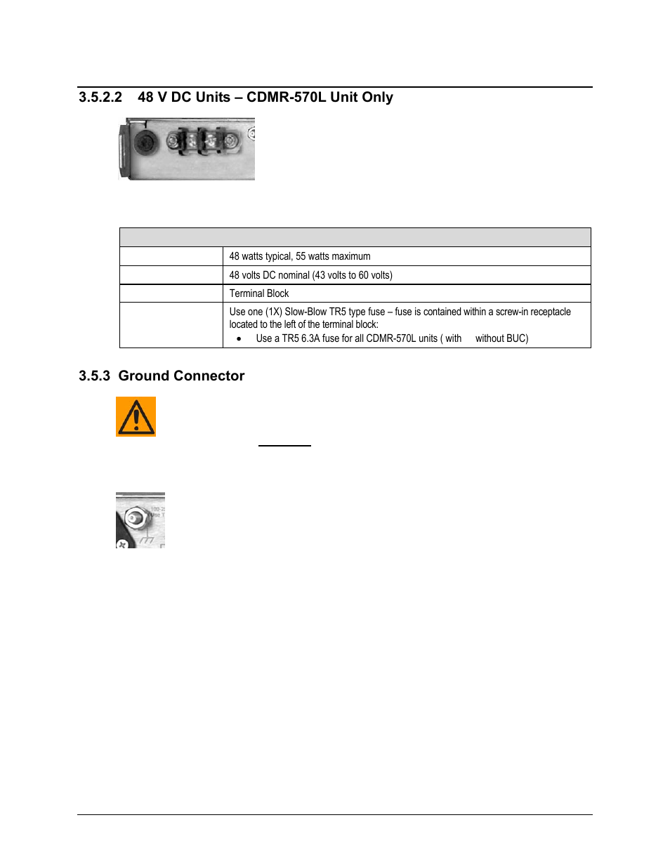 2 48 v dc units – cdmr-570l unit only, 3 ground connector | Comtech EF Data CDM-570 User Manual | Page 76 / 512