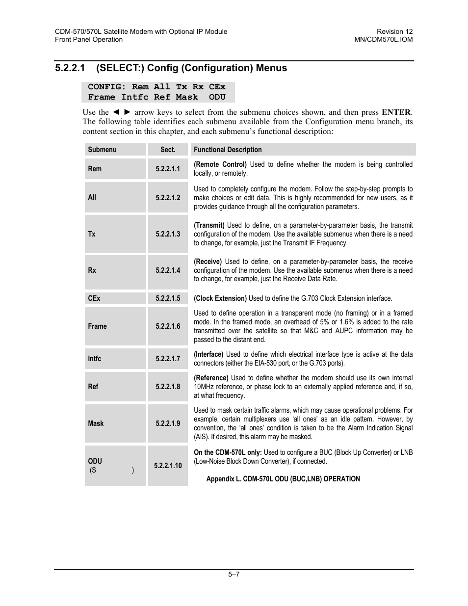 1 (select:) config (configuration) menus | Comtech EF Data CDM-570 User Manual | Page 93 / 512