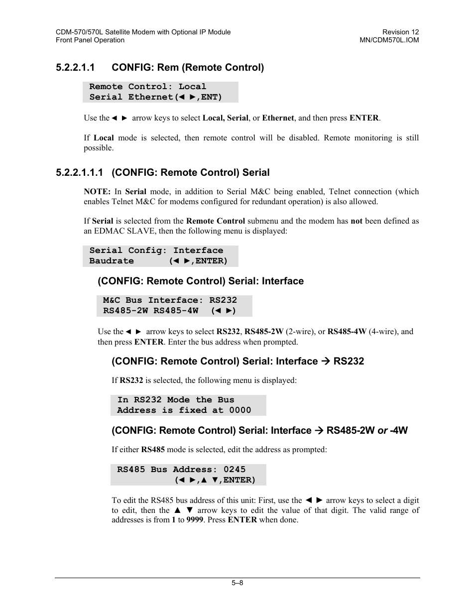 1 config: rem (remote control), 1 (config: remote control) serial | Comtech EF Data CDM-570 User Manual | Page 94 / 512