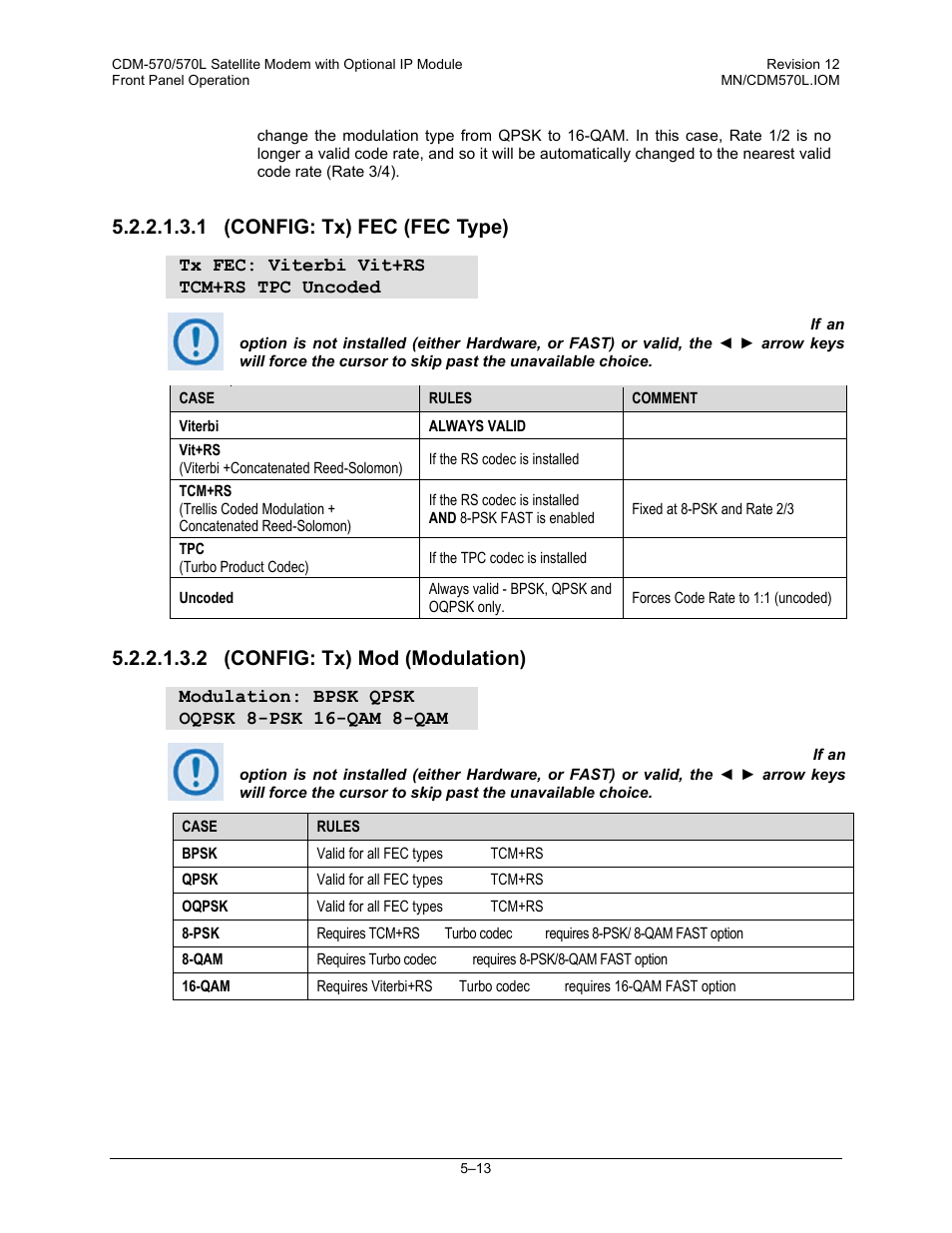 1 (config: tx) fec (fec type), 2 (config: tx) mod (modulation) | Comtech EF Data CDM-570 User Manual | Page 99 / 512