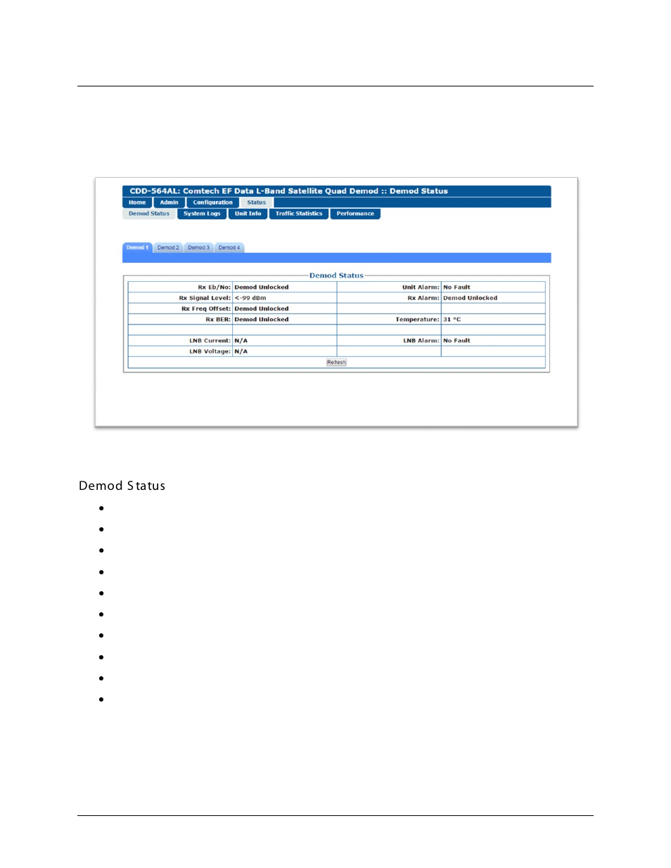 1 status | demod status | Comtech EF Data CDD-562AL User Manual | Page 201 / 240