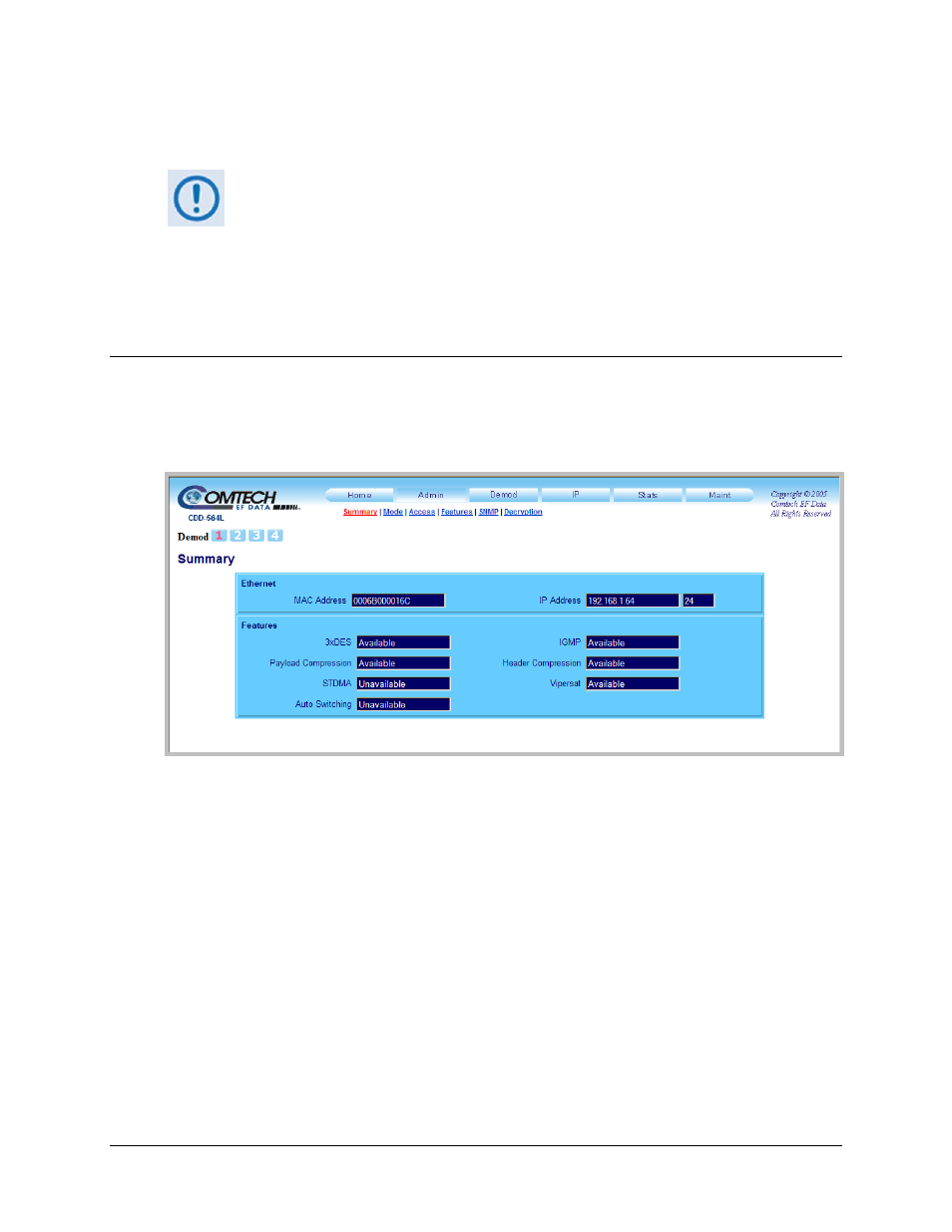 1 admin | summary, 2 admin (administrative) pages | Comtech EF Data CDD-562L User Manual | Page 168 / 254