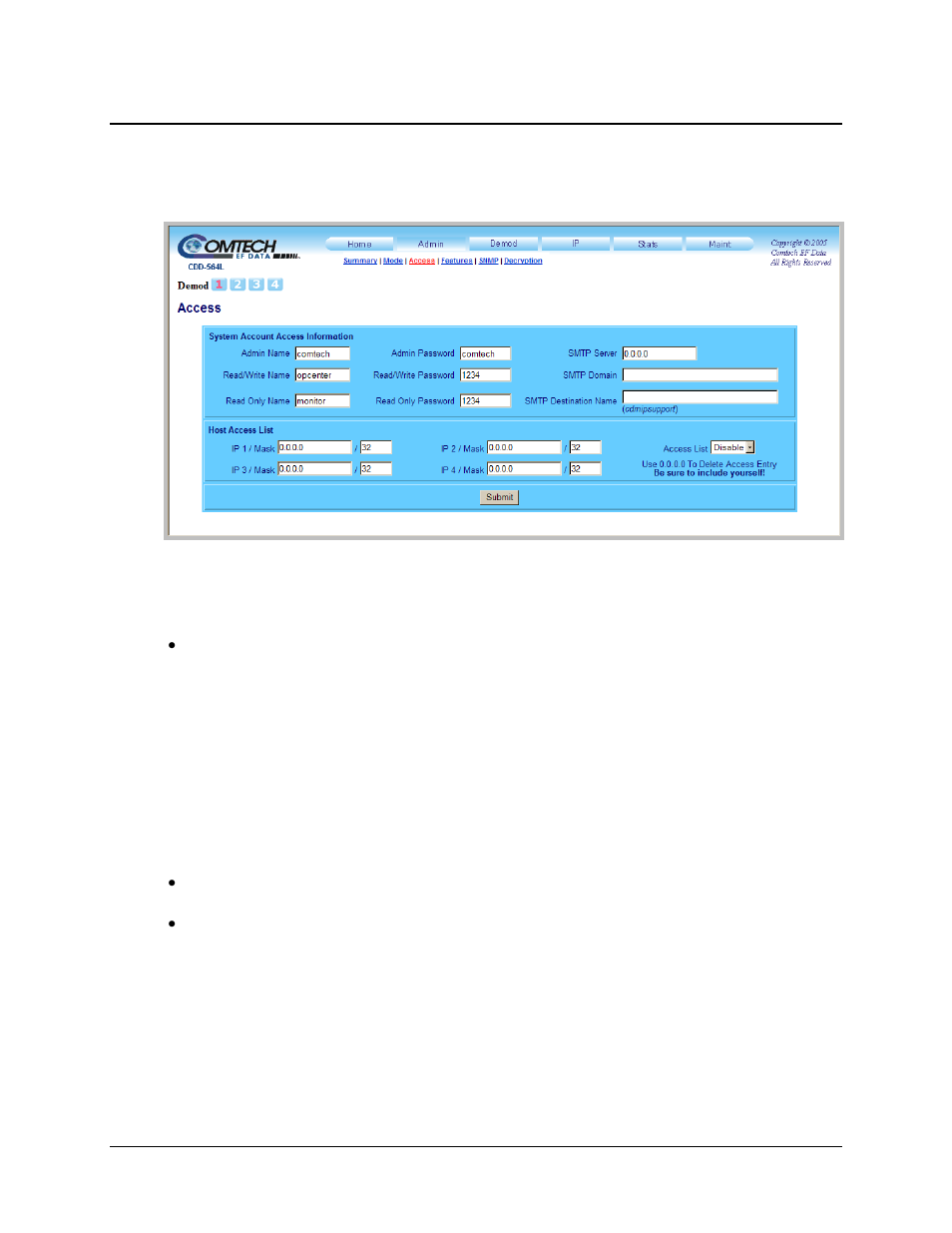 3 admin | access | Comtech EF Data CDD-562L User Manual | Page 170 / 254