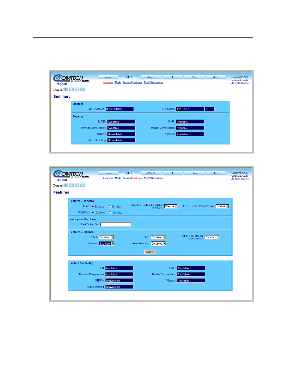 A.2.2.2 view currently installed features | Comtech EF Data CDD-562L User Manual | Page 204 / 254