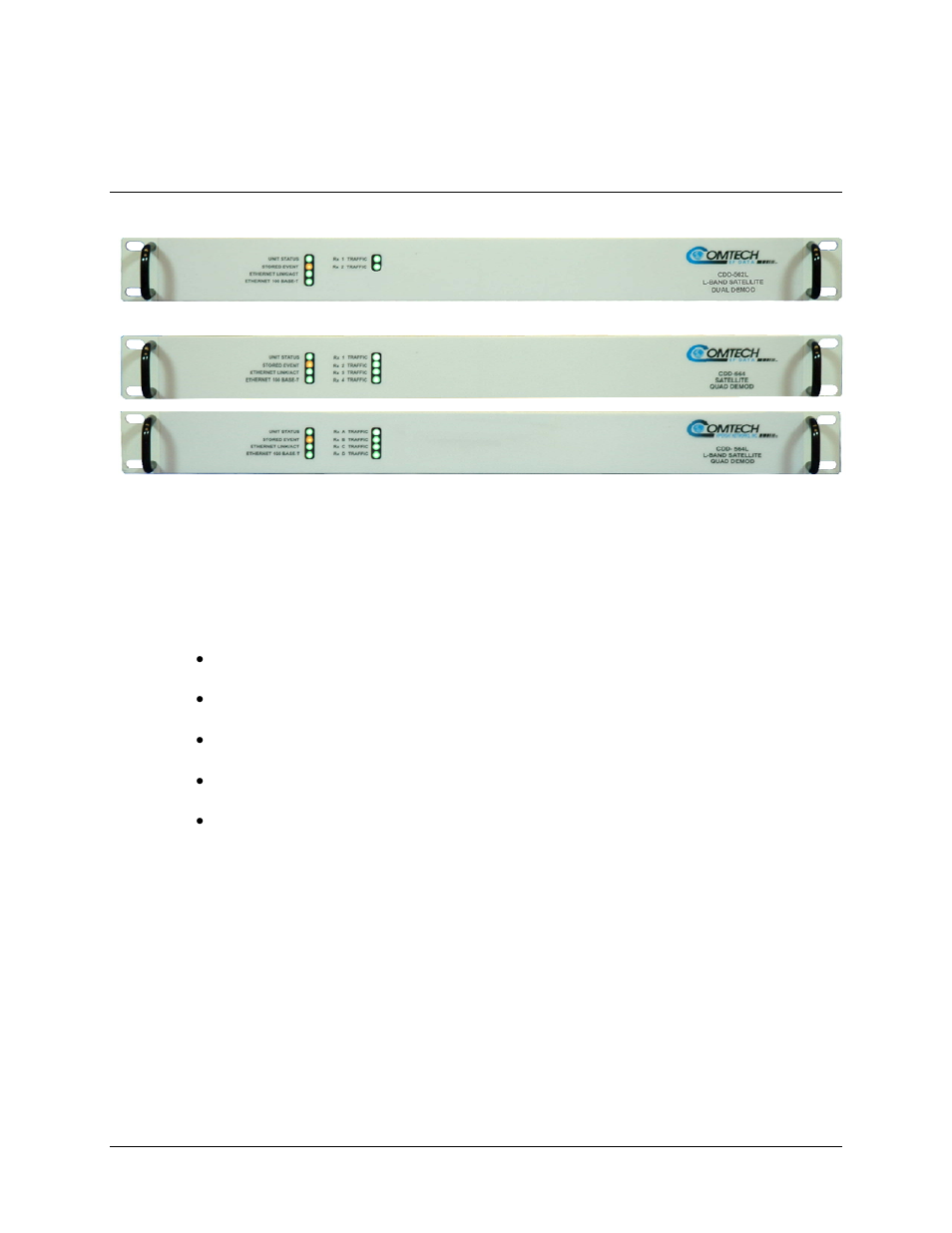 5 physical features, Front panel | Comtech EF Data CDD-562L User Manual | Page 32 / 254