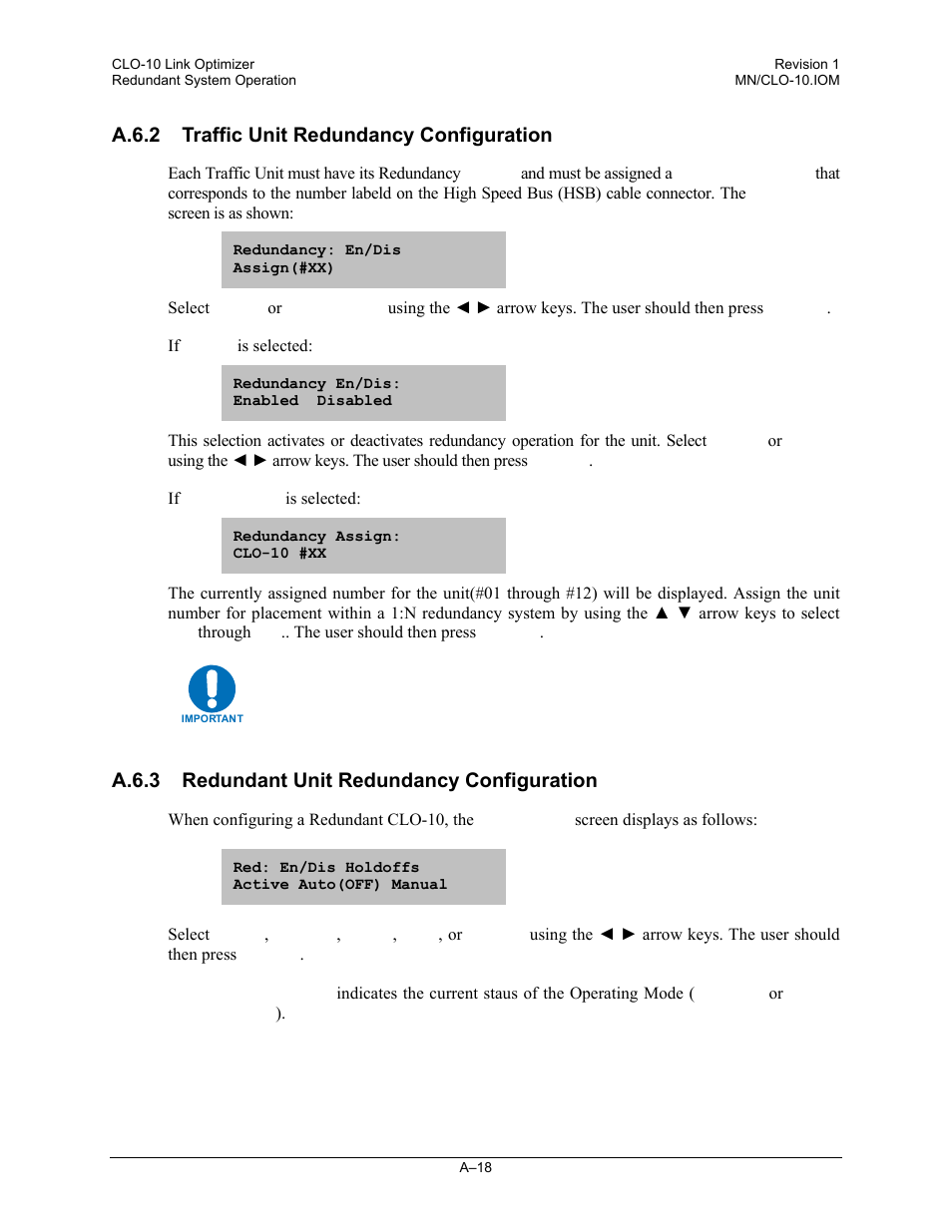 A.6.2 traffic unit redundancy configuration, A.6.3 redundant unit redundancy configuration | Comtech EF Data CLO-10 User Manual | Page 102 / 134