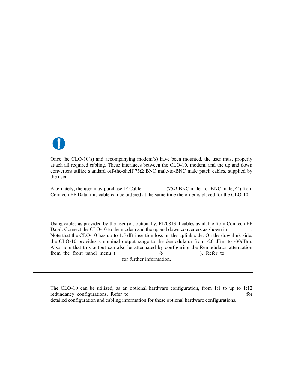 Chapter 4. cables and connections, 1 overview, 2 external cable connections | 3 redundancy cable connections | Comtech EF Data CLO-10 User Manual | Page 49 / 134