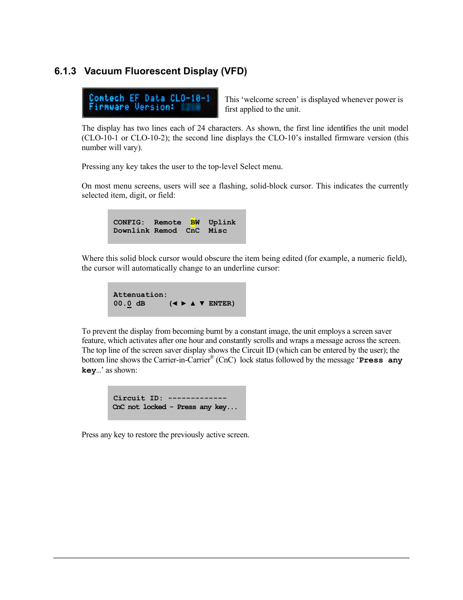 3 vacuum fluorescent display (vfd) | Comtech EF Data CLO-10 User Manual | Page 60 / 134