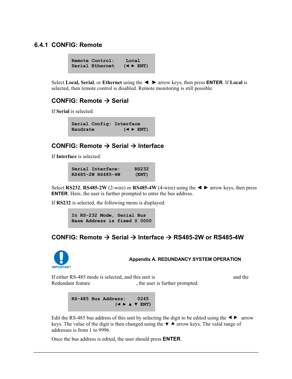 1 config: remote, Config: remote ( serial, Config: remote ( serial ( interface | Config: remote æ serial, Config: remote æ serial æ interface | Comtech EF Data CLO-10 User Manual | Page 64 / 134