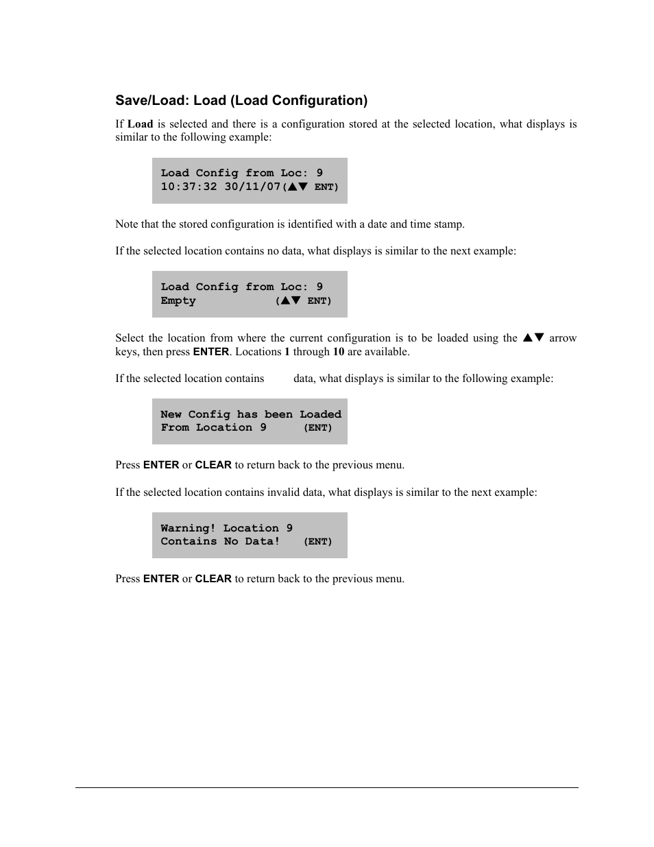 Save/load: load (load configuration) | Comtech EF Data CLO-10 User Manual | Page 79 / 134