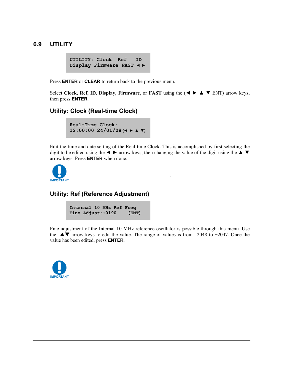 9 utility, Utility: clock (real-time clock), Utility: ref (reference adjustment) | Comtech EF Data CLO-10 User Manual | Page 80 / 134