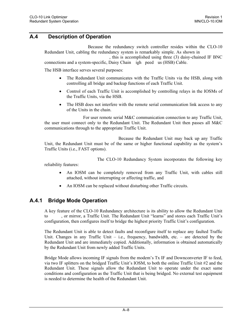 A.4 description of operation, A.4.1 bridge mode operation | Comtech EF Data CLO-10 User Manual | Page 92 / 134