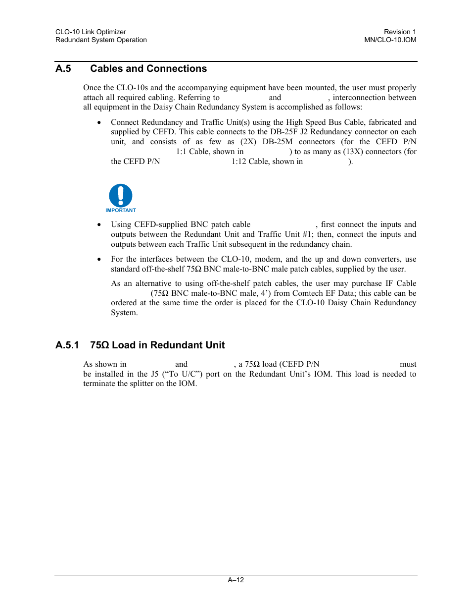 A.5 cables and connections, A.5.1 75ω load in redundant unit | Comtech EF Data CLO-10 User Manual | Page 96 / 134