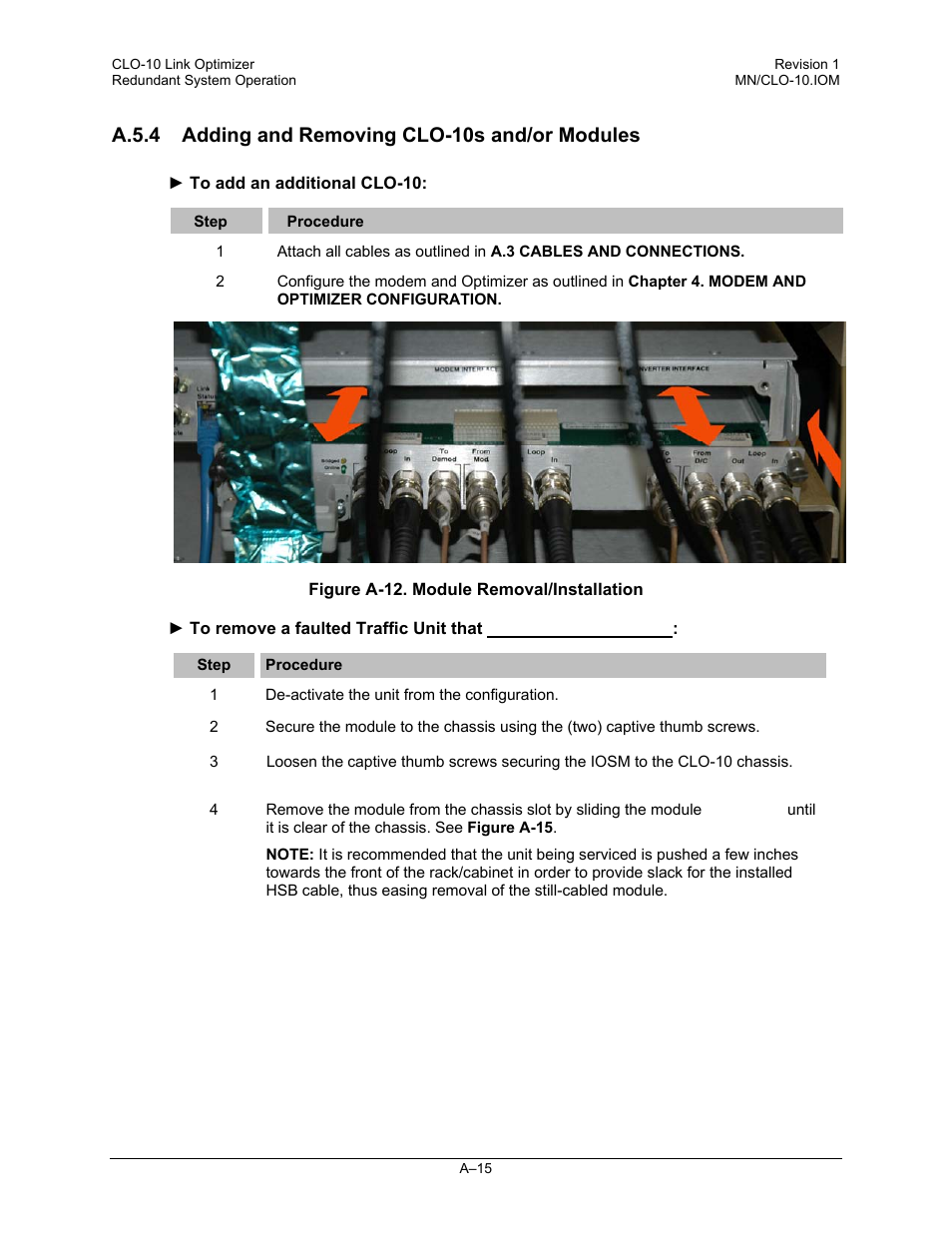 A.5.4 adding and removing clo-10s and/or modules | Comtech EF Data CLO-10 User Manual | Page 99 / 134