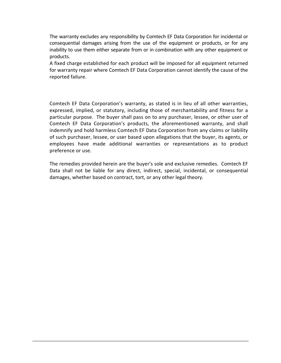 Exclusive remedies | Comtech EF Data MCED-100 User Manual | Page 16 / 96