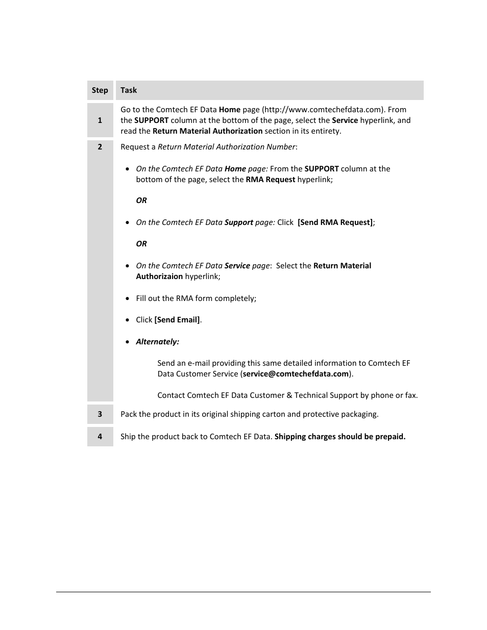 Returning a product for upgrade or repair | Comtech EF Data MCED-100 User Manual | Page 18 / 96