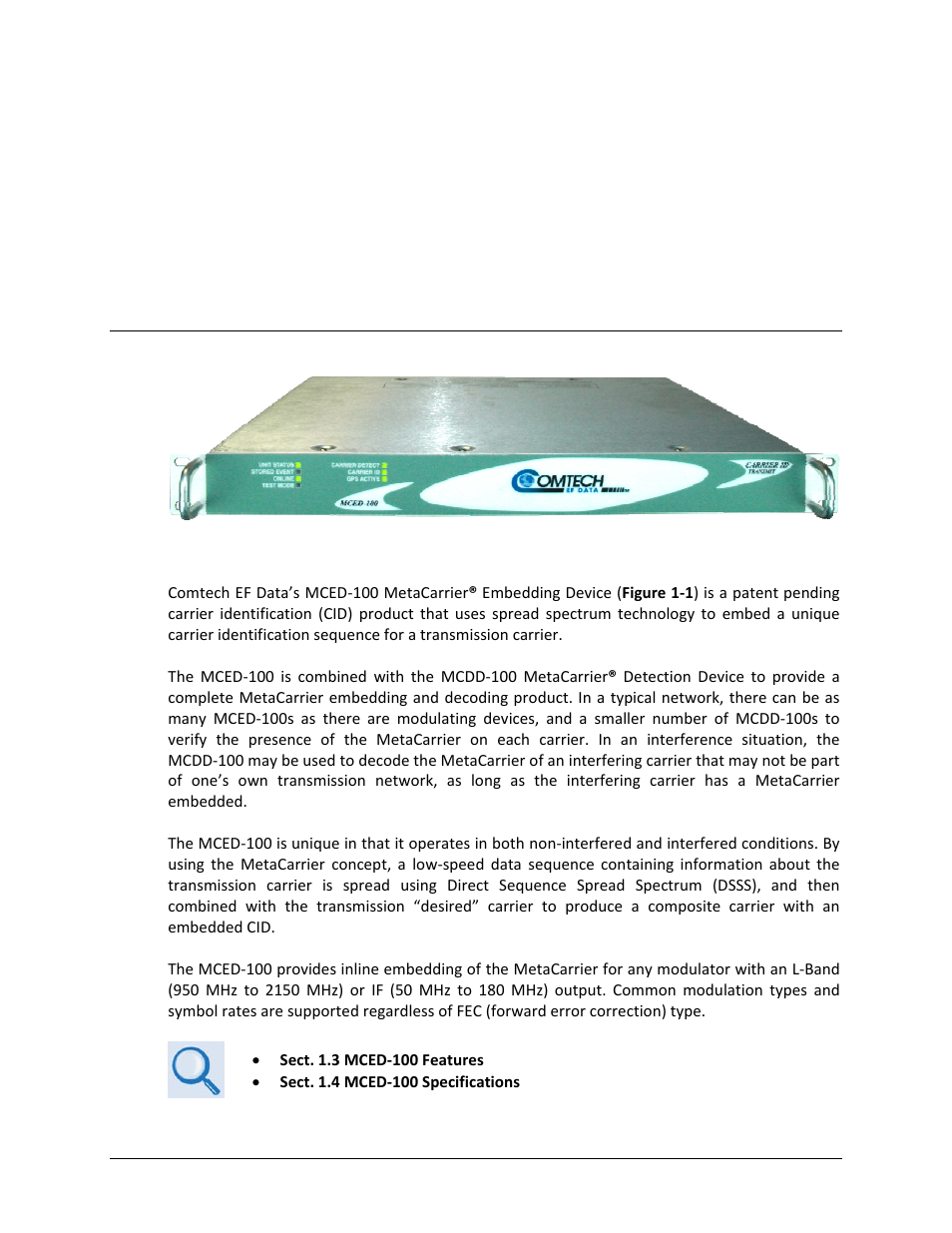 Chapter 1. introduction, 1 overview | Comtech EF Data MCED-100 User Manual | Page 19 / 96