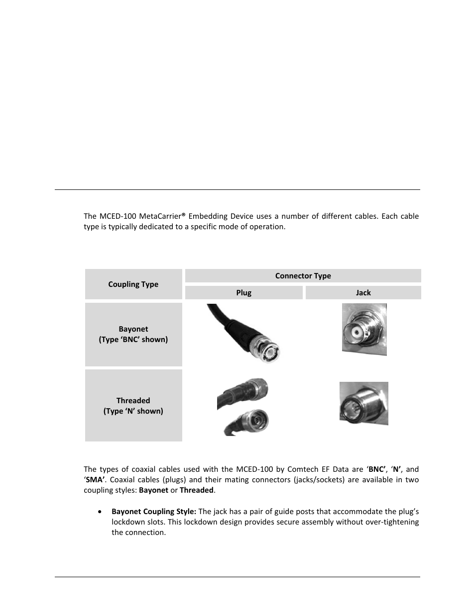 Chapter 3. rear panel connectors and pinouts, 1 cabling connection types, 1 coaxial cable connections | Chapter 3. rear panel connectors, Pinouts | Comtech EF Data MCED-100 User Manual | Page 37 / 96