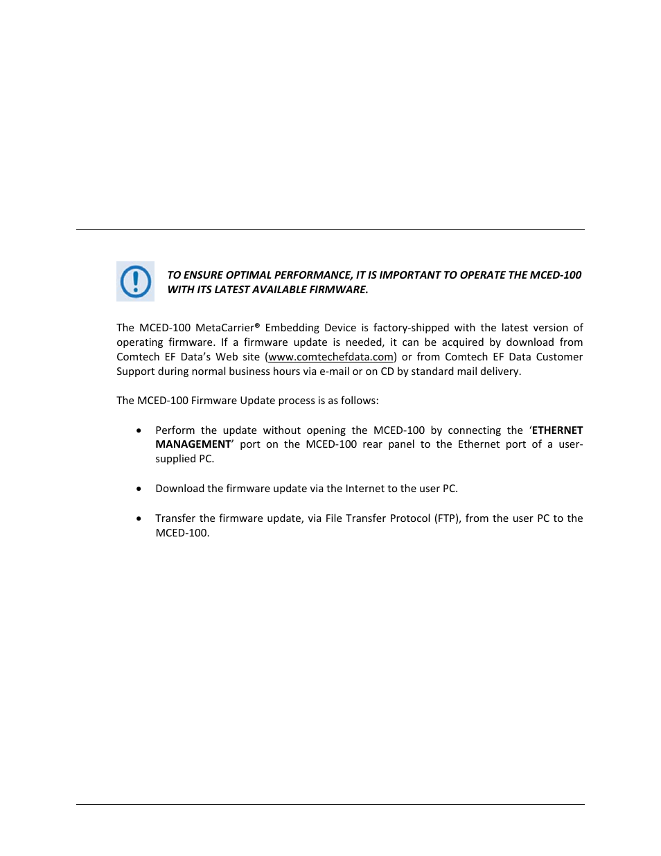 Chapter 4. updating firmware, 1 updating firmware via the internet | Comtech EF Data MCED-100 User Manual | Page 47 / 96