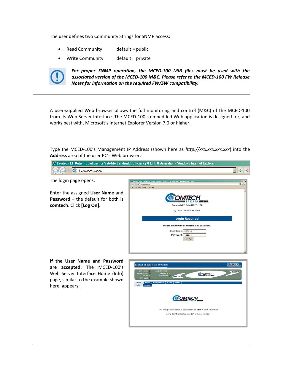 4 web server (http) interface, 1 user login | Comtech EF Data MCED-100 User Manual | Page 70 / 96