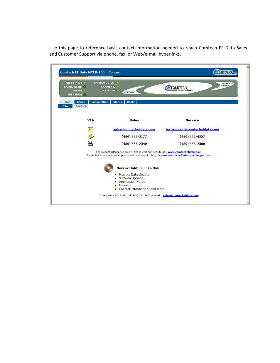 2 home | contact | Comtech EF Data MCED-100 User Manual | Page 74 / 96