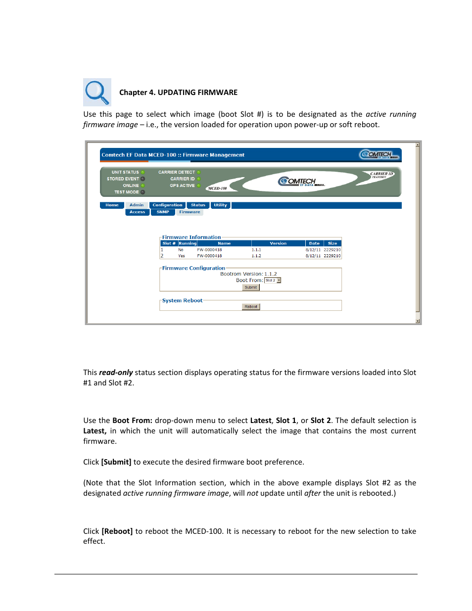 3 admin | firmware | Comtech EF Data MCED-100 User Manual | Page 77 / 96