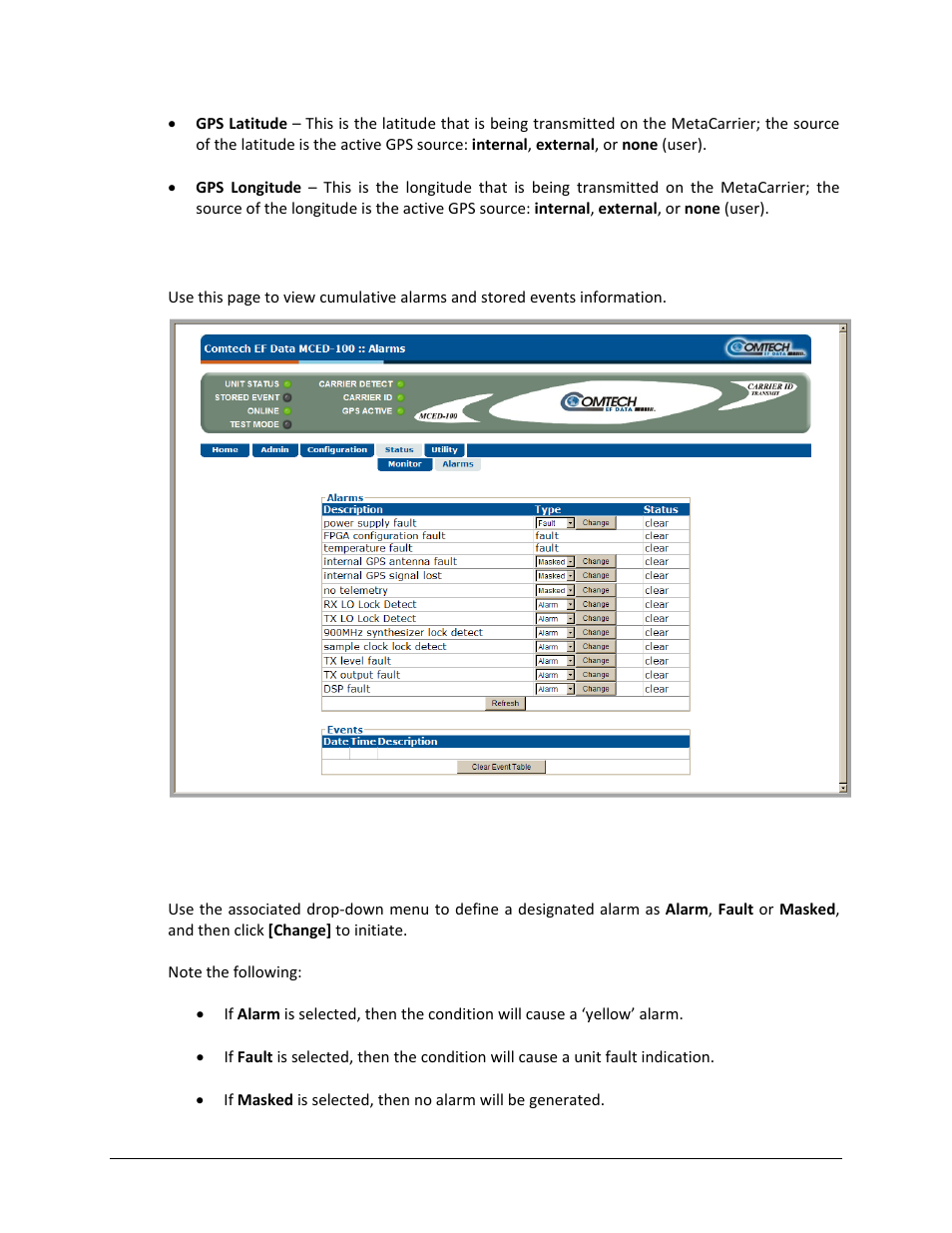 2 status | alarms | Comtech EF Data MCED-100 User Manual | Page 82 / 96