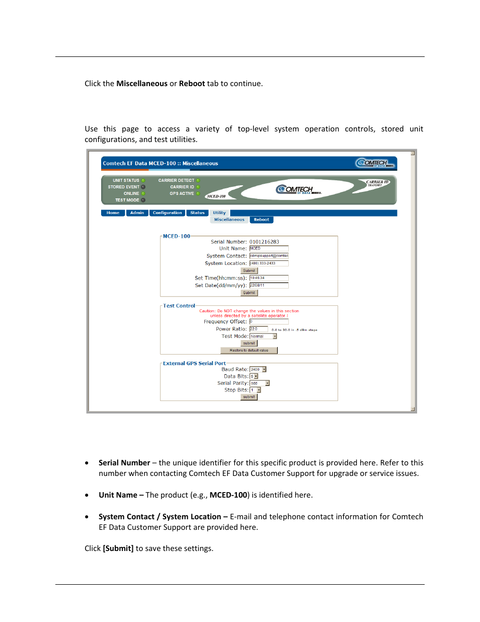 1 utility | miscellaneous | Comtech EF Data MCED-100 User Manual | Page 84 / 96
