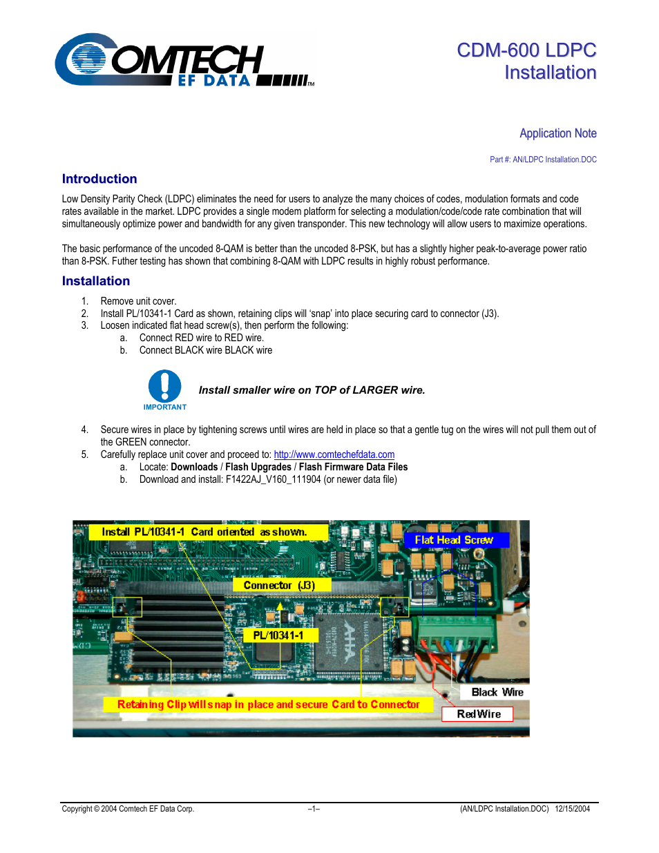 Comtech EF Data CDM-600 LDPC User Manual | 2 pages