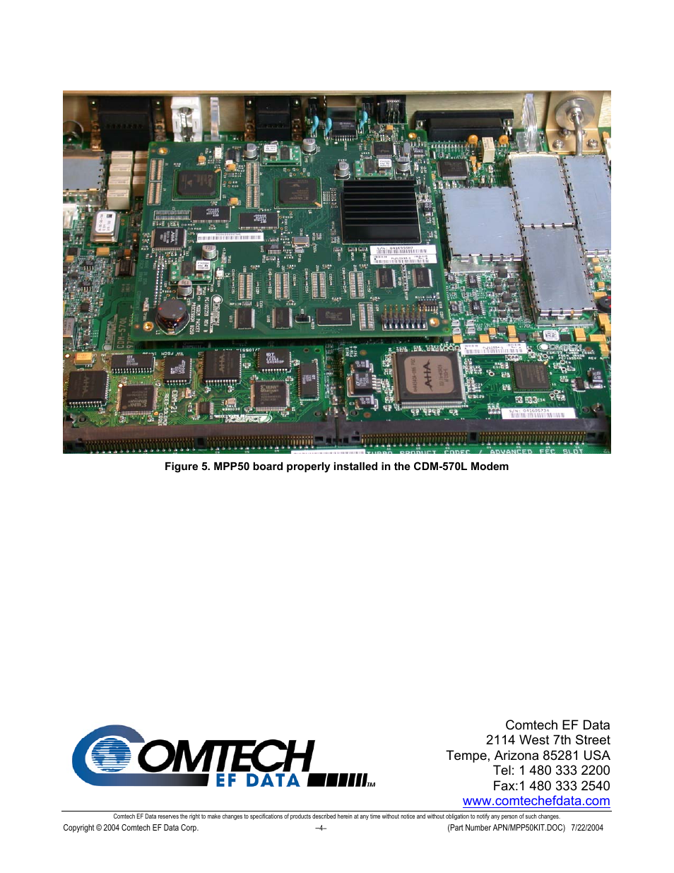 Comtech EF Data MPP50 Hardware Kit for CDM-570L User Manual | Page 4 / 4